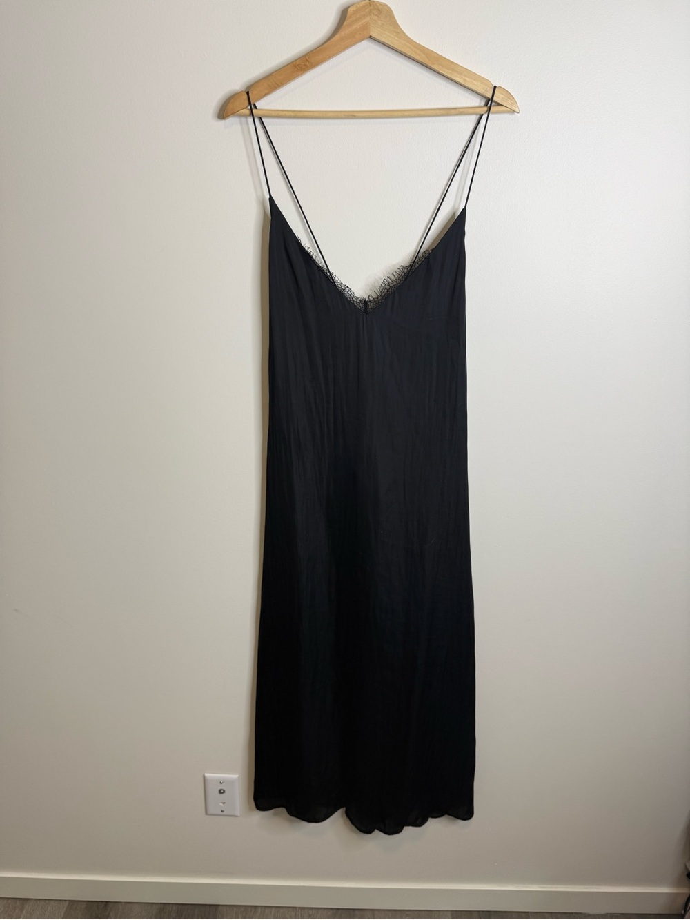 Anthropologie see u soon Black Lace-Trim Maxi Slip Dress size large